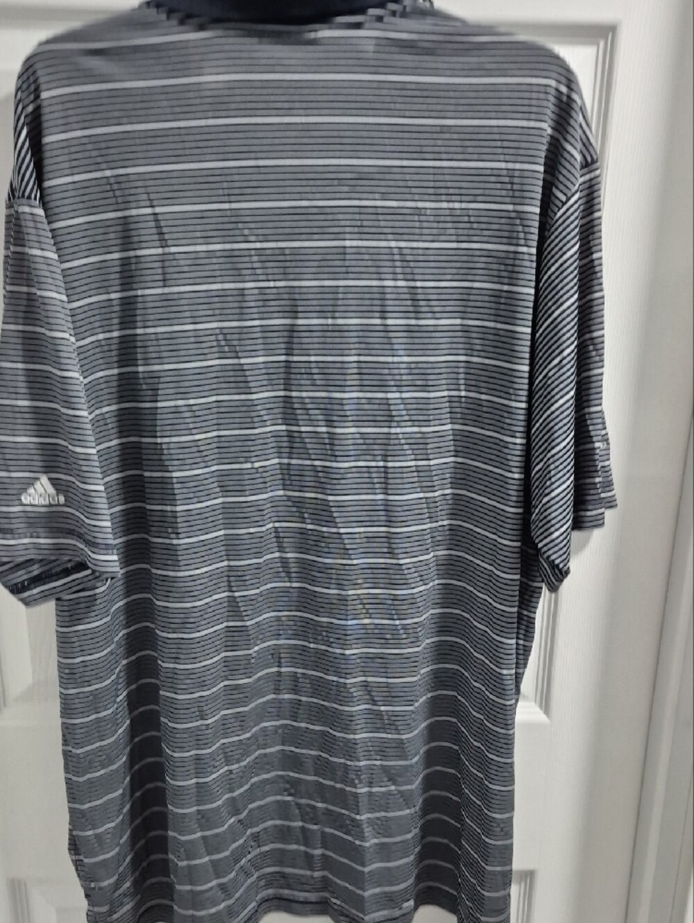 adidas Navy and White Striped Polo with Solid Navy Collar - Picture 3 of 4